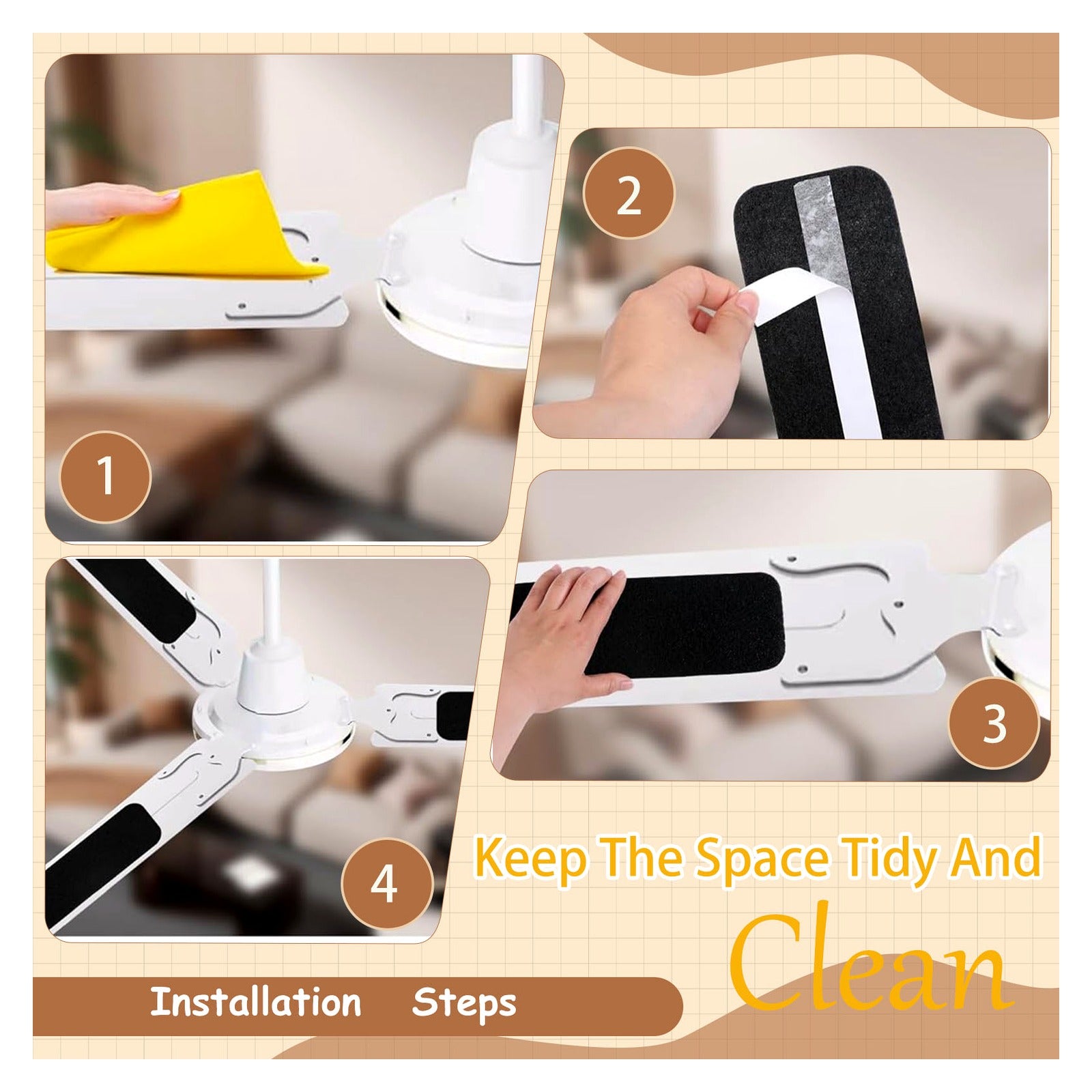 Ceiling Fan Blade Activated Carbon Filter — Dust & Odor Air Purifier Pad, Universal Fit