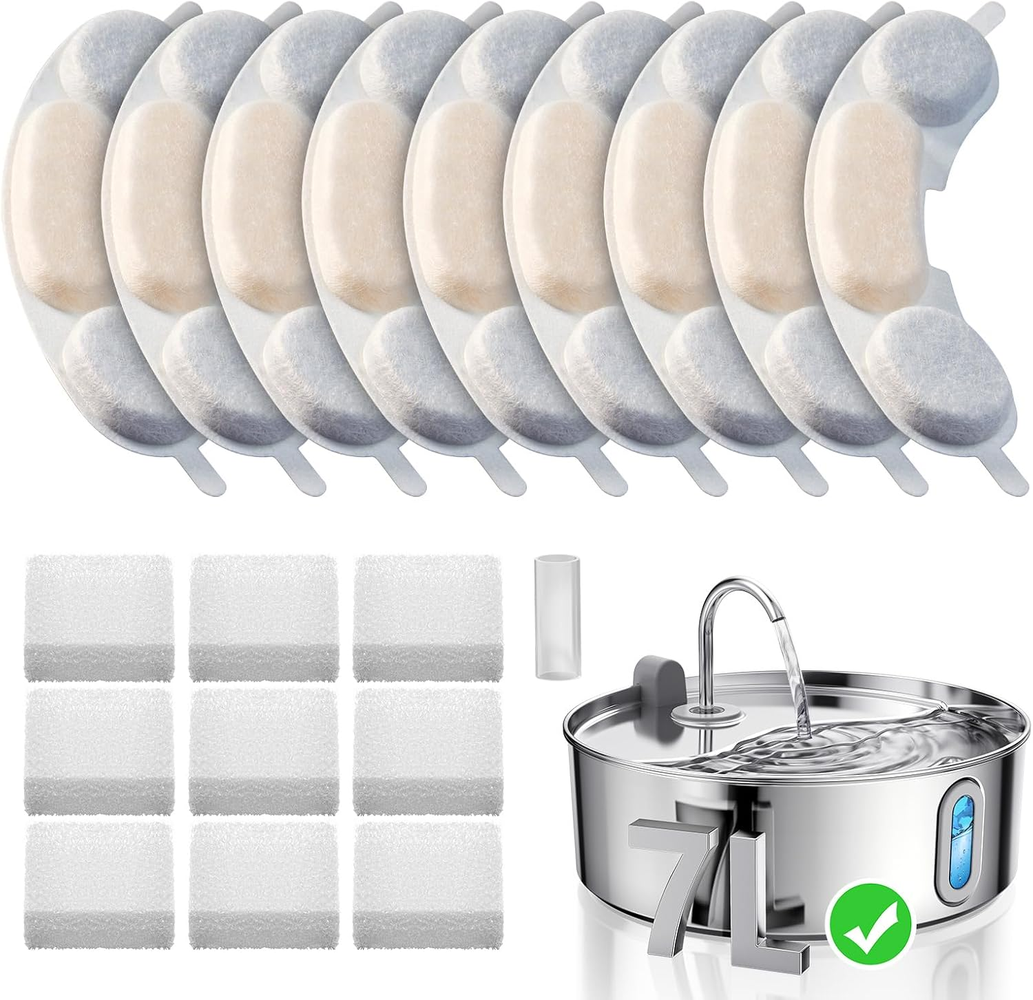 Pet fountain replacement activated carbon filter discs and foam pre-filters